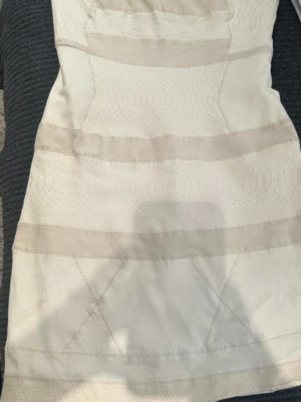 Ramy Brook White Cream Leather Mini Dress Size 2 Striped Textured